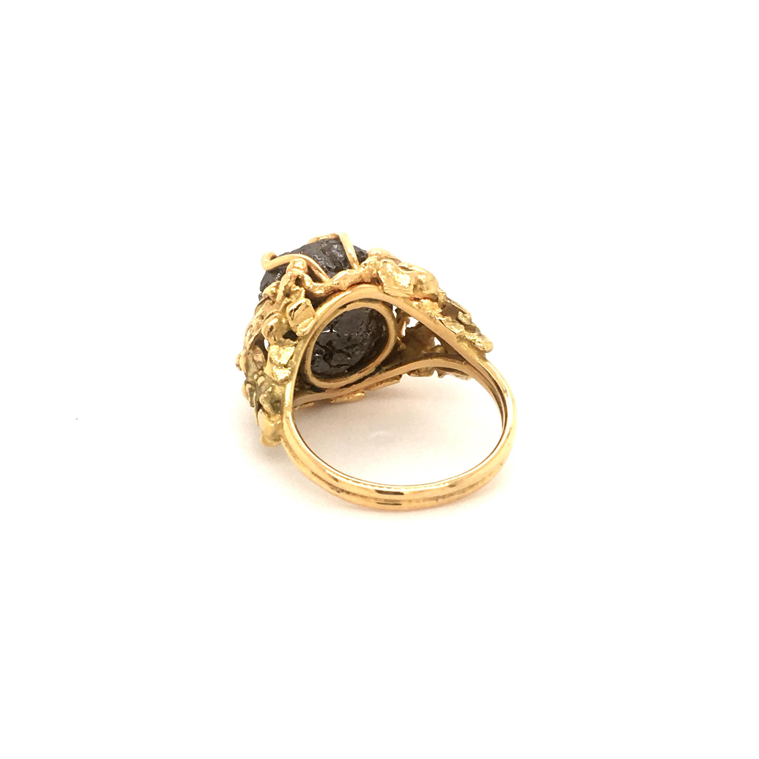 Women's or Men's 18 Karat Yellow Gold Ring with Rough Diamond