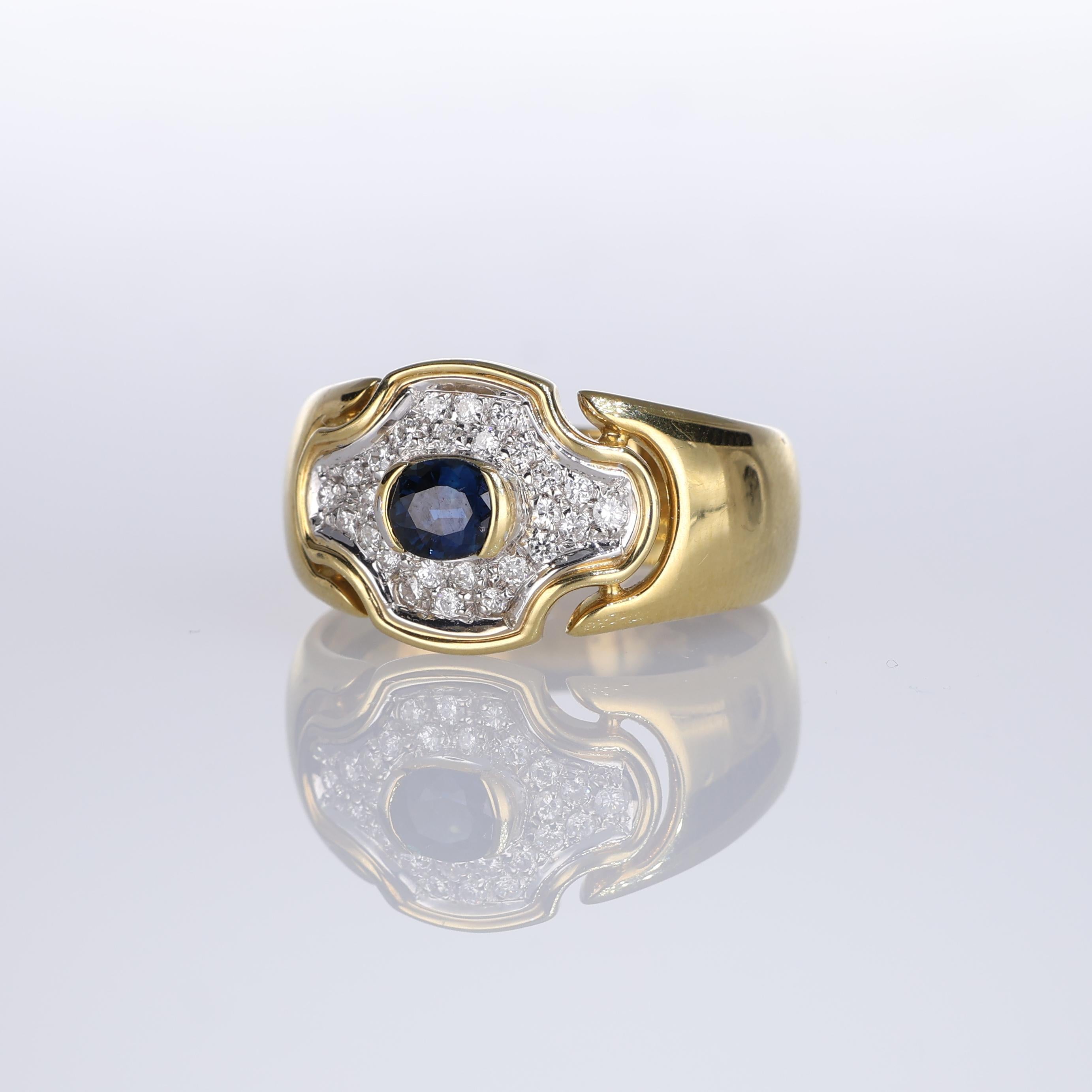 Bague en or jaune 18 carats avec saphir et diamants Neuf - En vente à Bergamo, BG