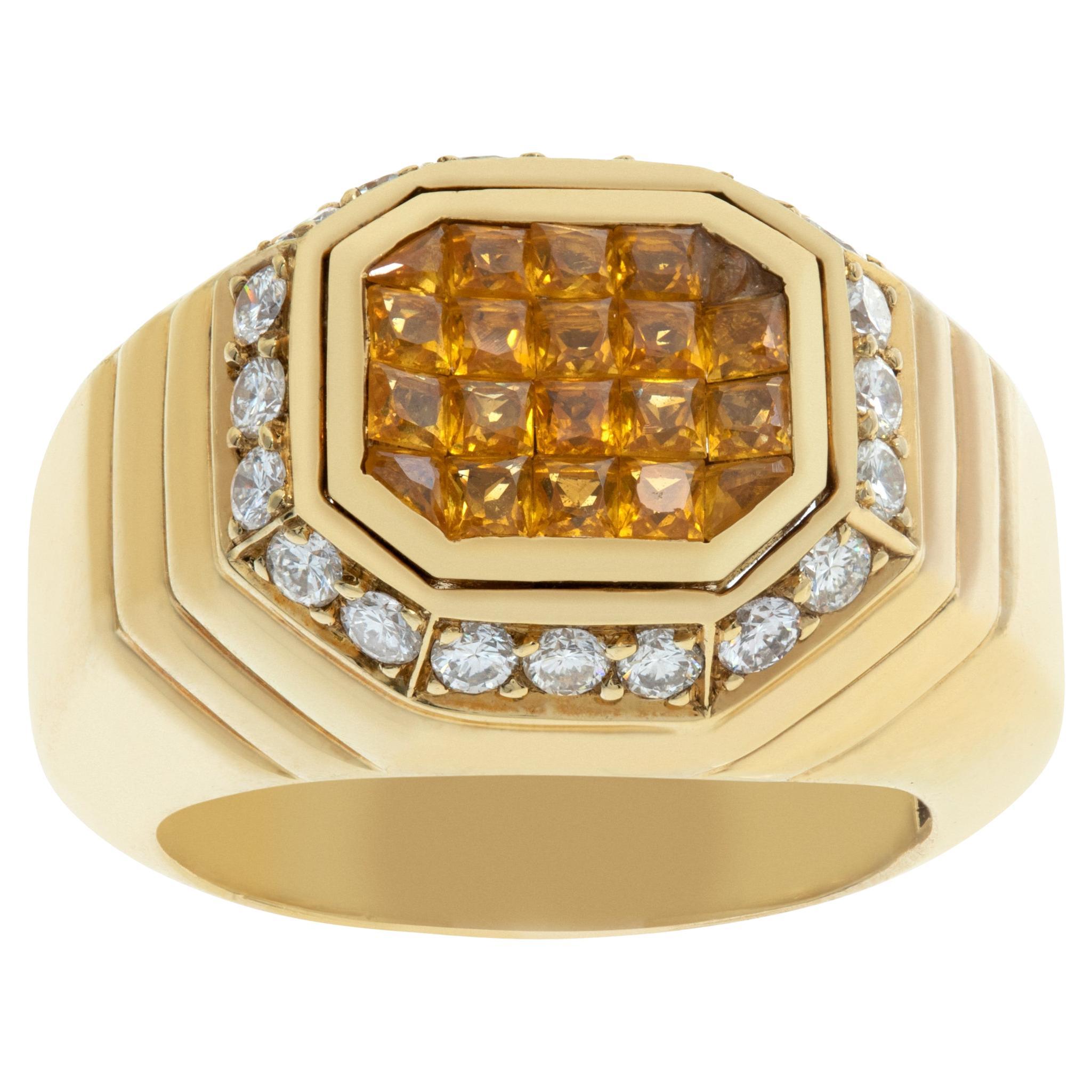 18k Yellow Gold Ring with Yellow Sapphire and Diamonds Accent For Sale
