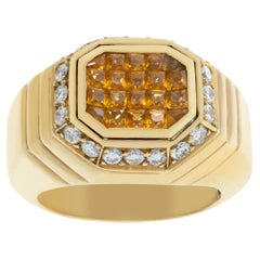 Vintage 18k Yellow Gold Ring with Yellow Sapphire and Diamonds Accent