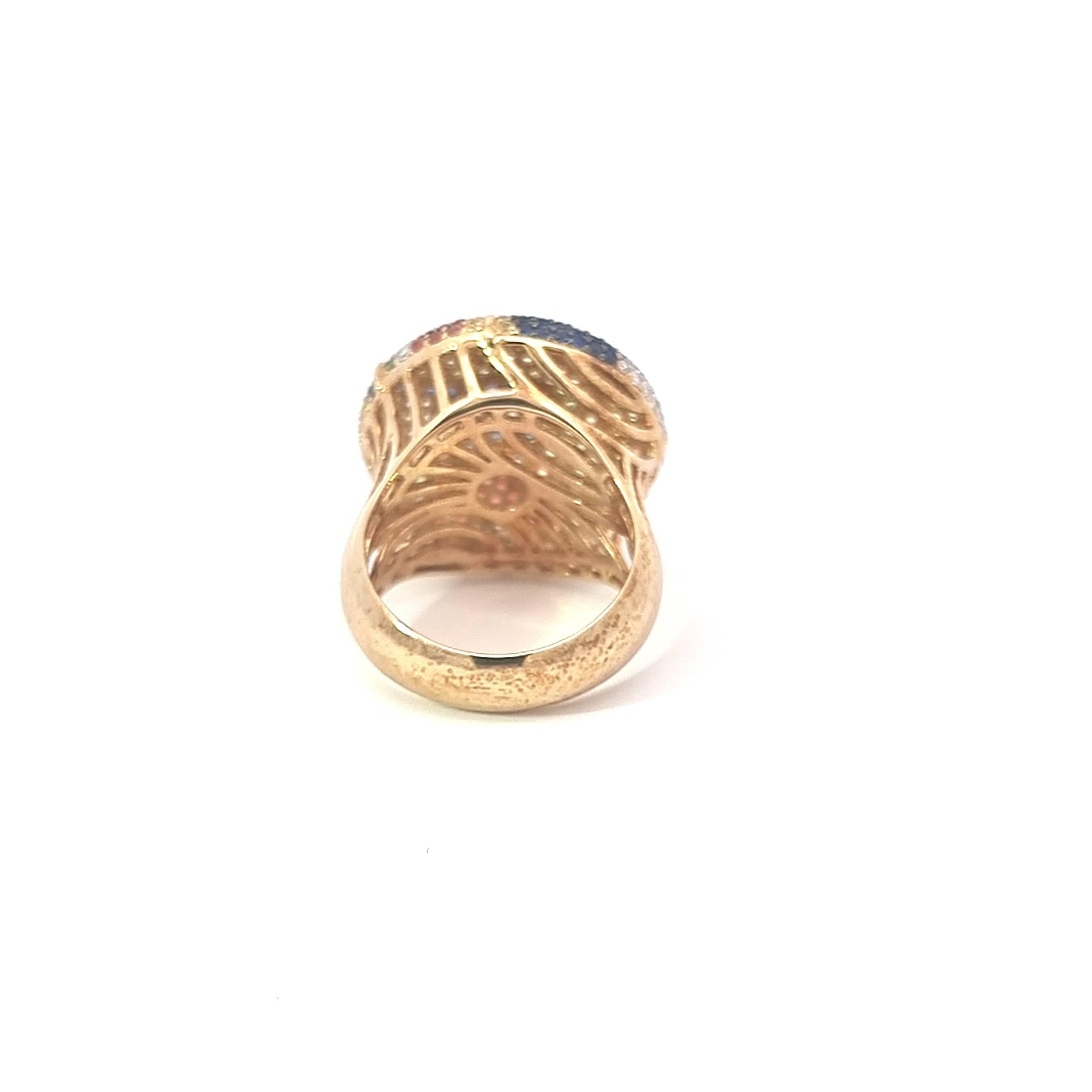 Anillos Oro Amarillo 18K Zafiros Diamantes Blancos y Tsavorita en venta 2