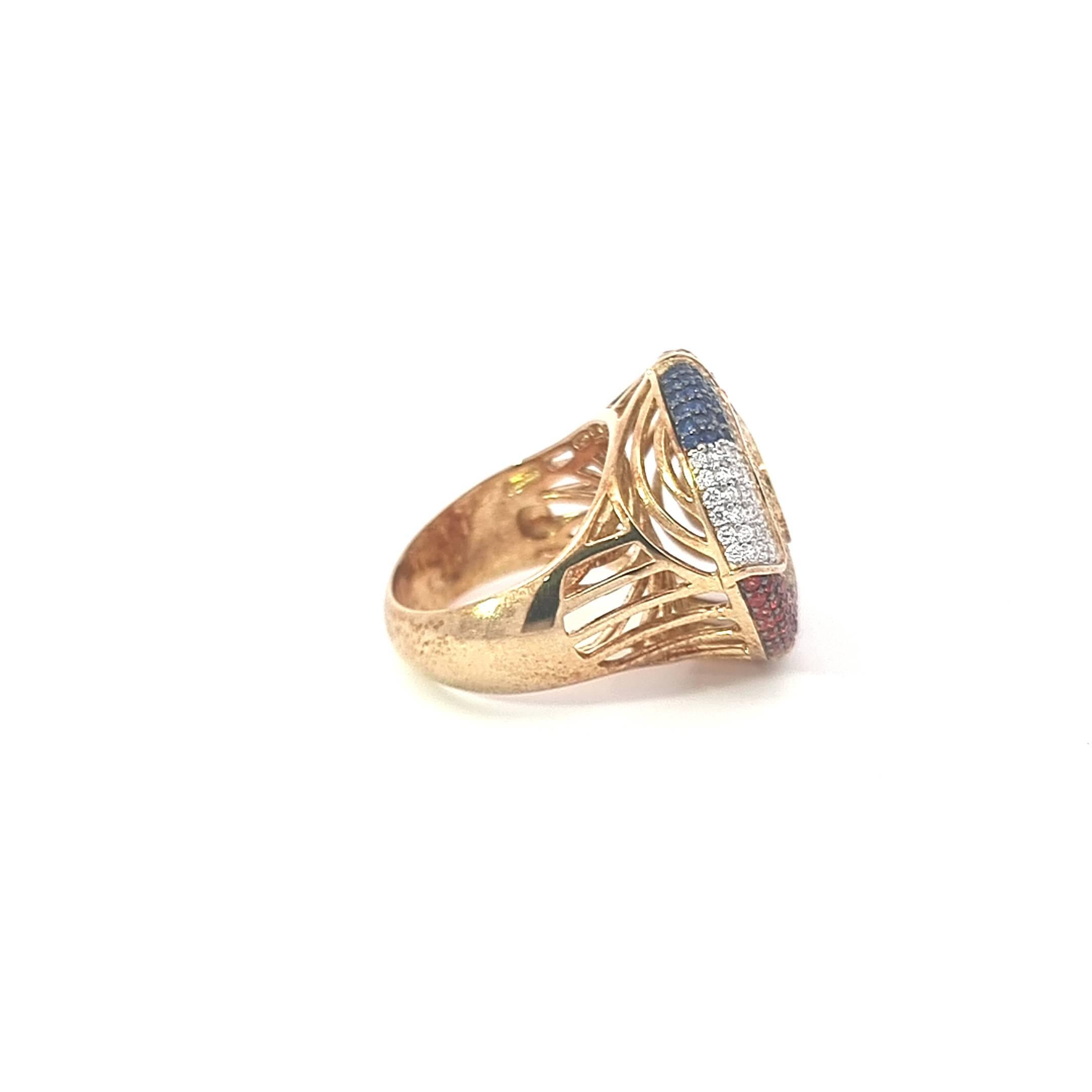 Anillos Oro Amarillo 18K Zafiros Diamantes Blancos y Tsavorita en venta 3