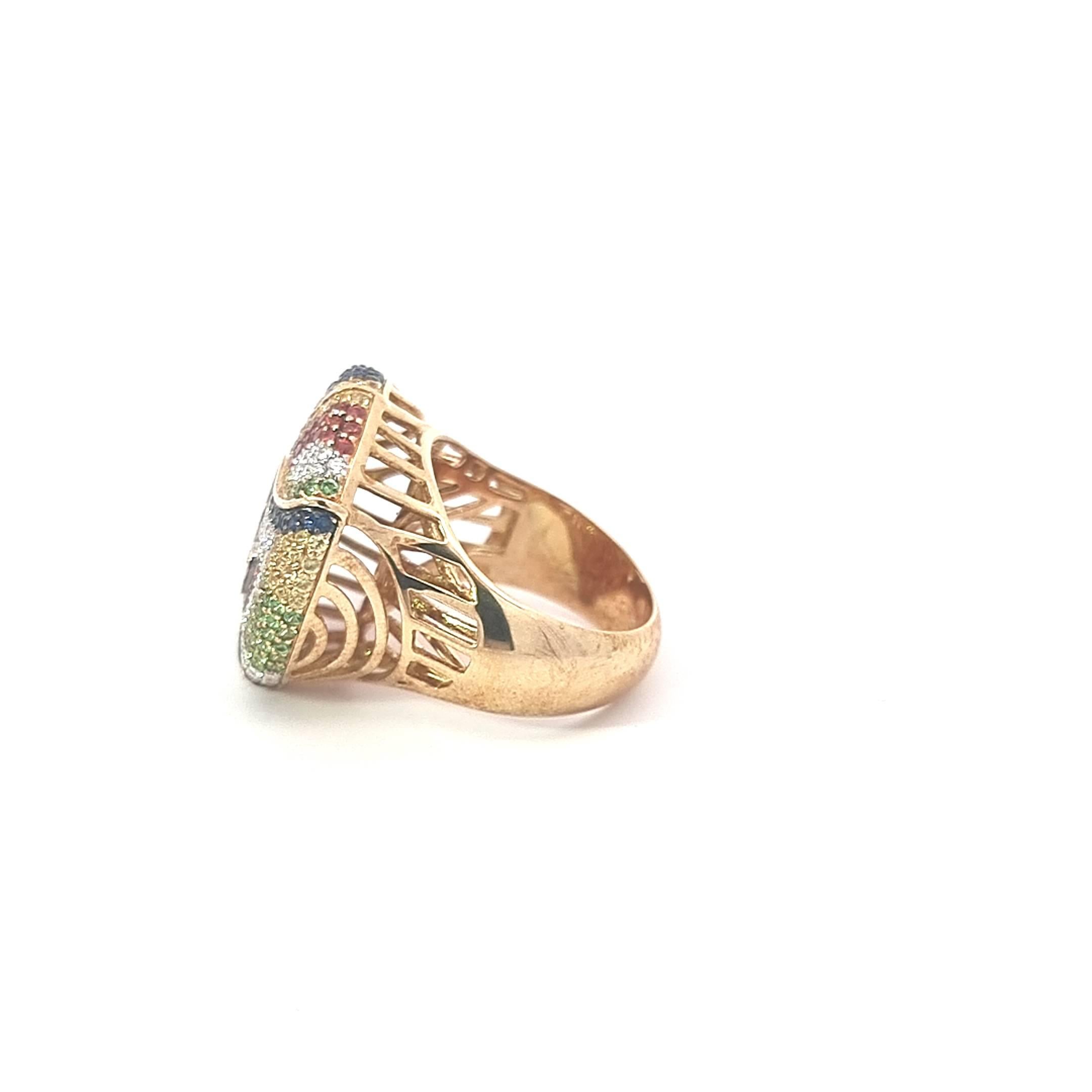 Anillos Oro Amarillo 18K Zafiros Diamantes Blancos y Tsavorita en venta 4