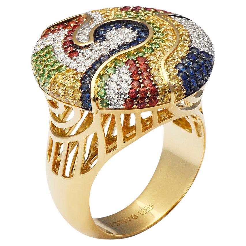 18K Yellow Gold Rings White Diamond Sapphires and Tsavorite