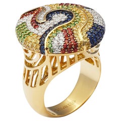 18K Yellow Gold Rings White Diamond Sapphires and Tsavorite