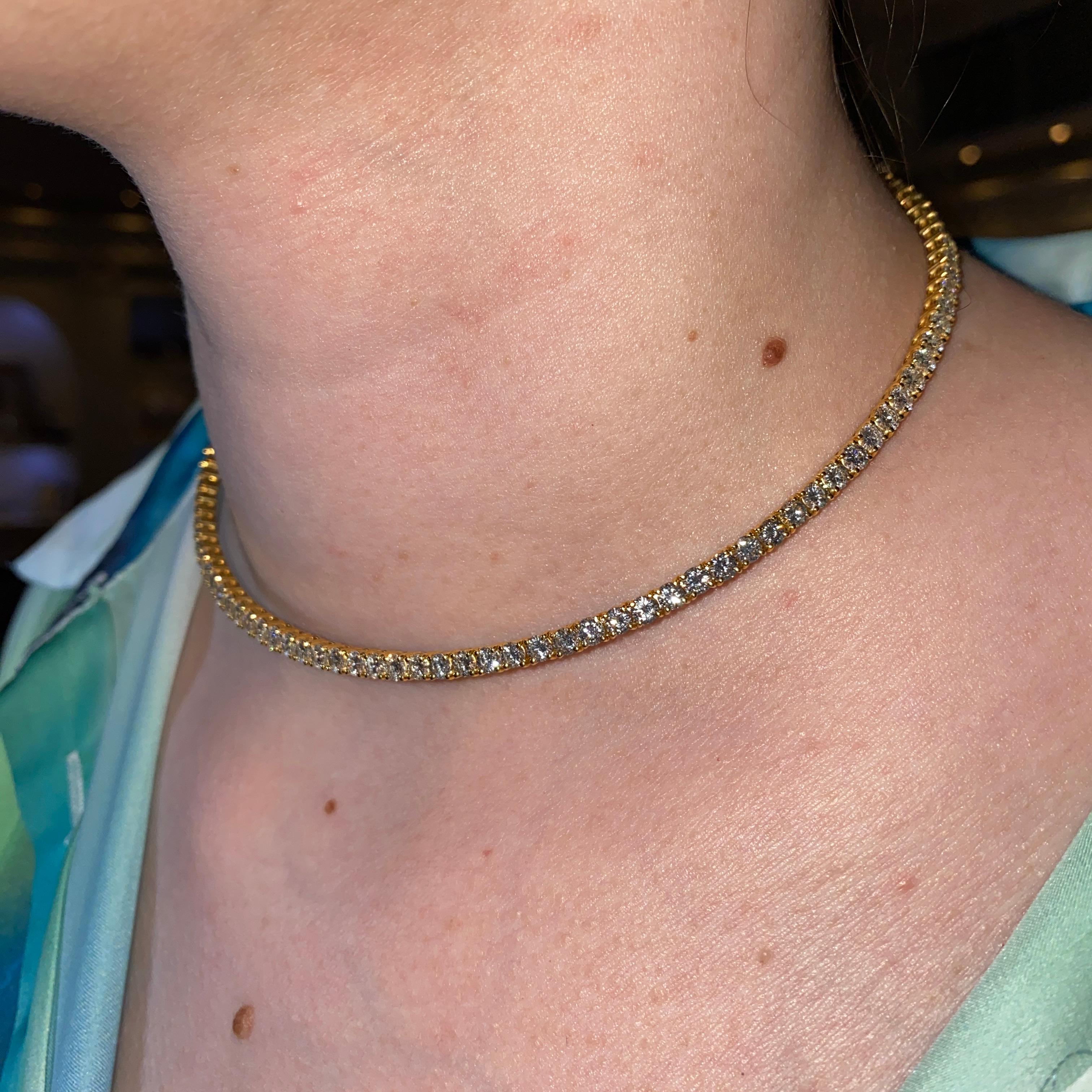 Girocollo Riviere in oro giallo 18K con 11,3 carati di diamanti in vendita 5