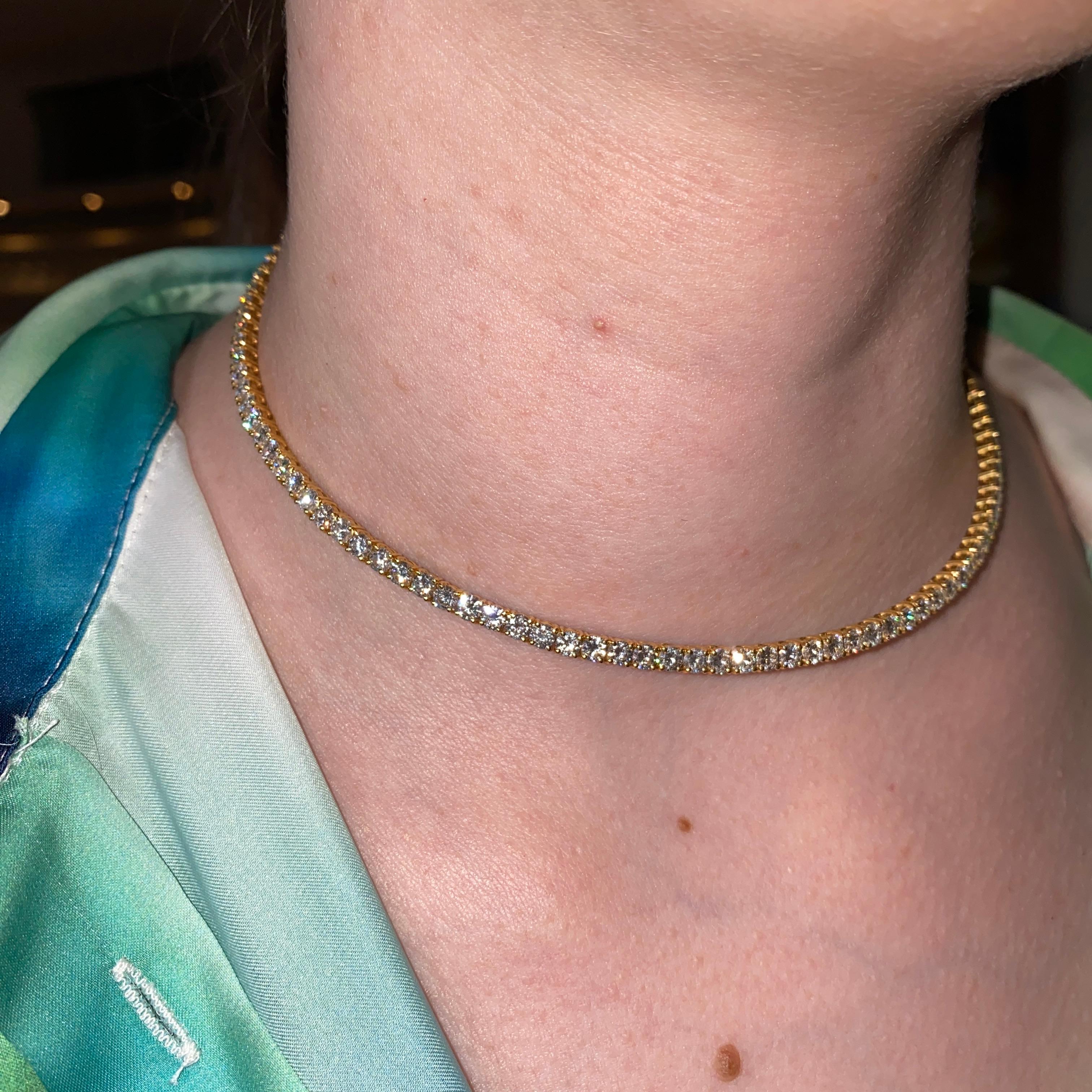 Girocollo Riviere in oro giallo 18K con 11,3 carati di diamanti in vendita 3