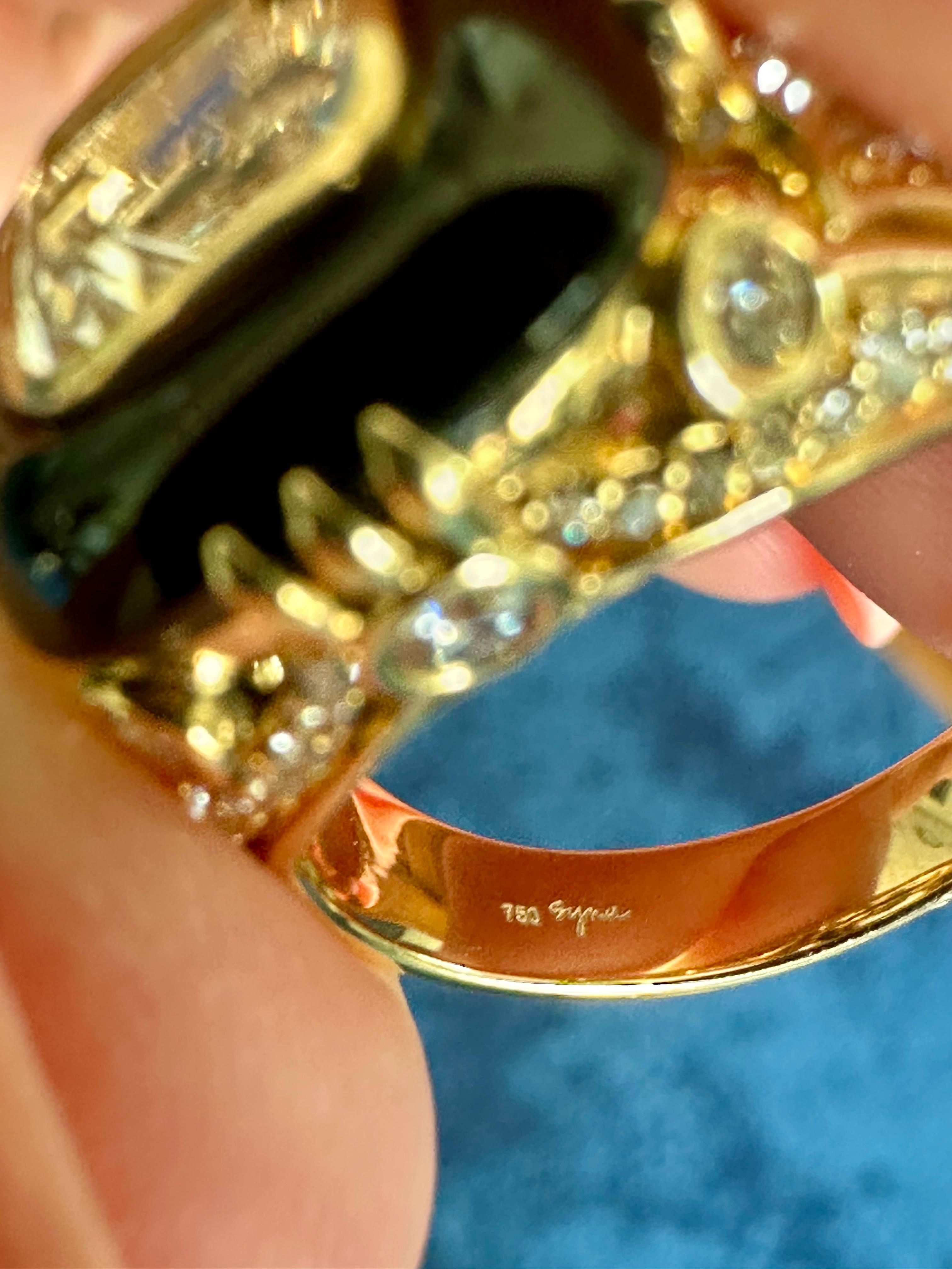Brilliant Cut 18K Yellow Gold Rock Crystal, Black Onyx and Diamond Ring For Sale