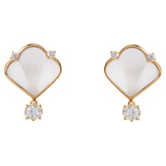 18K Yellow Gold Rock Crystal Diamond Stud Earrings