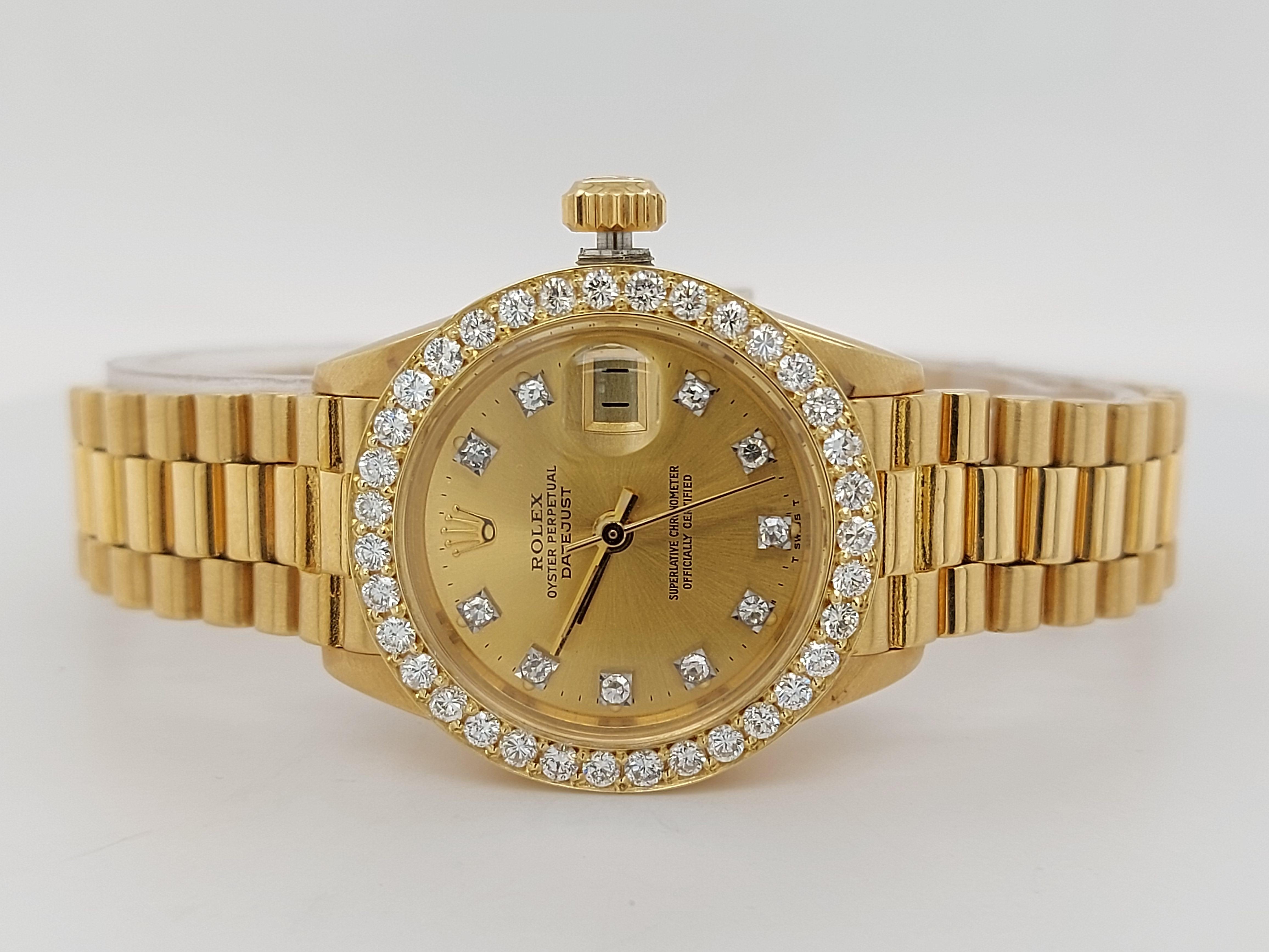 18 Karat Yellow Gold, Rolex Ladies, Datejust President with Diamonds Ref.6917 2