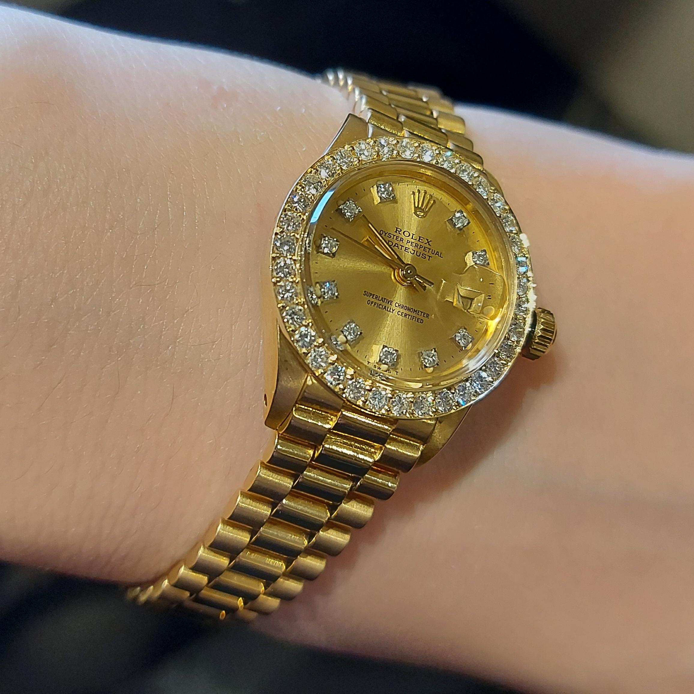 18 Karat Yellow Gold, Rolex Ladies, Datejust President with Diamonds Ref.6917 8