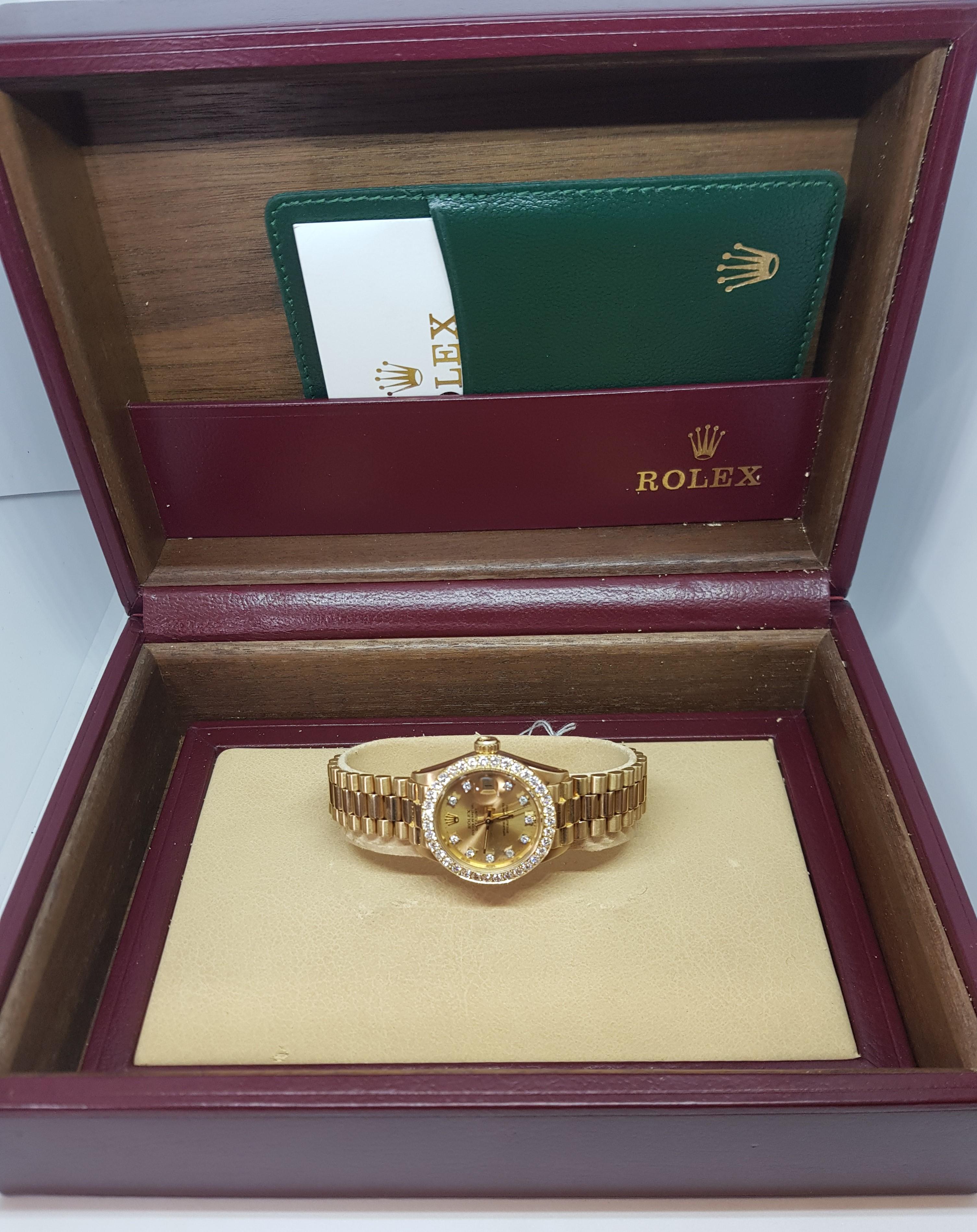 18 Karat Yellow Gold, Rolex Ladies, Datejust President with Diamonds Ref.6917 9