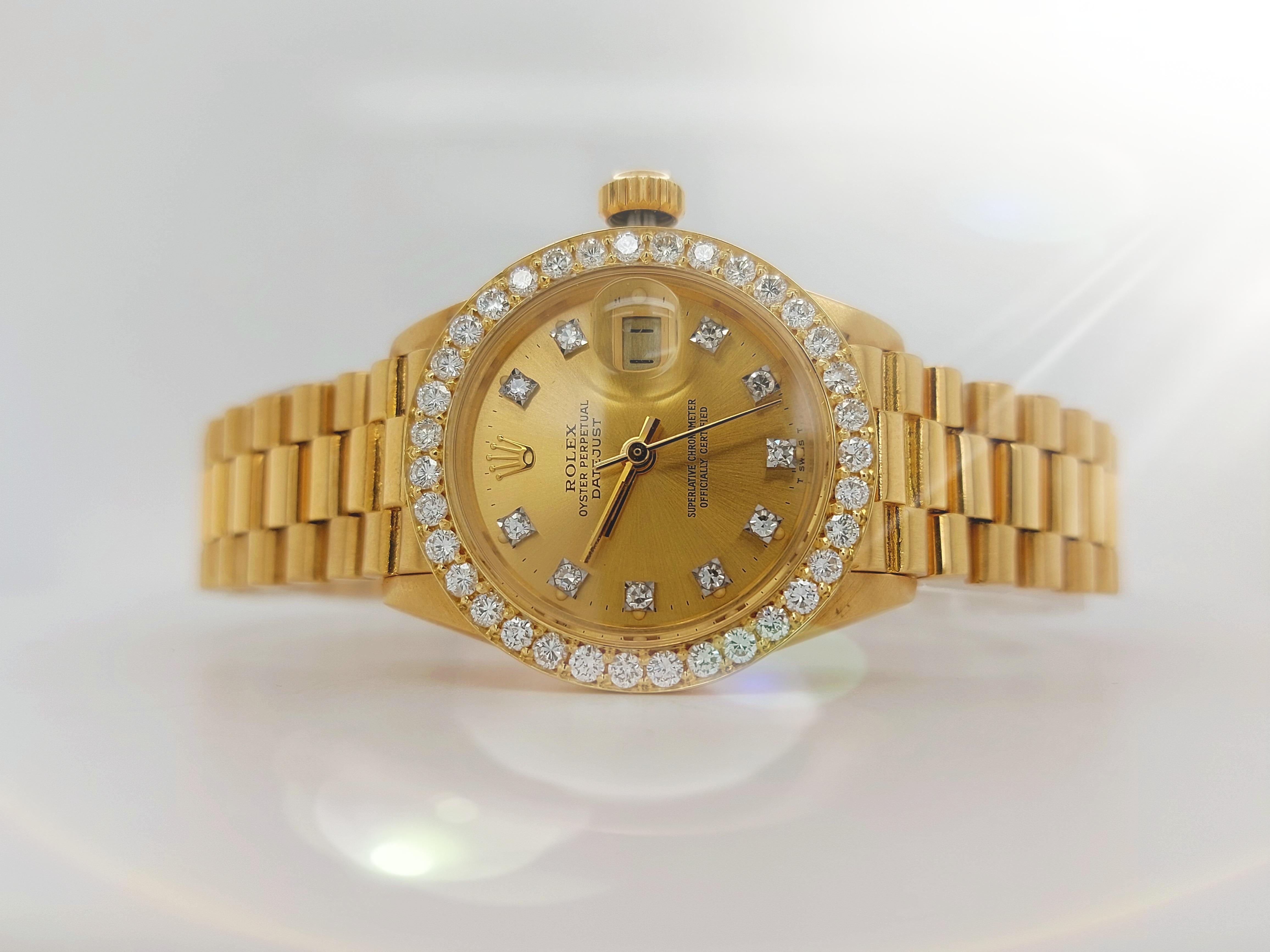 Moderne Montre Datejust en or jaune 18 carats, pour femmes, avec diamants, réf.6917