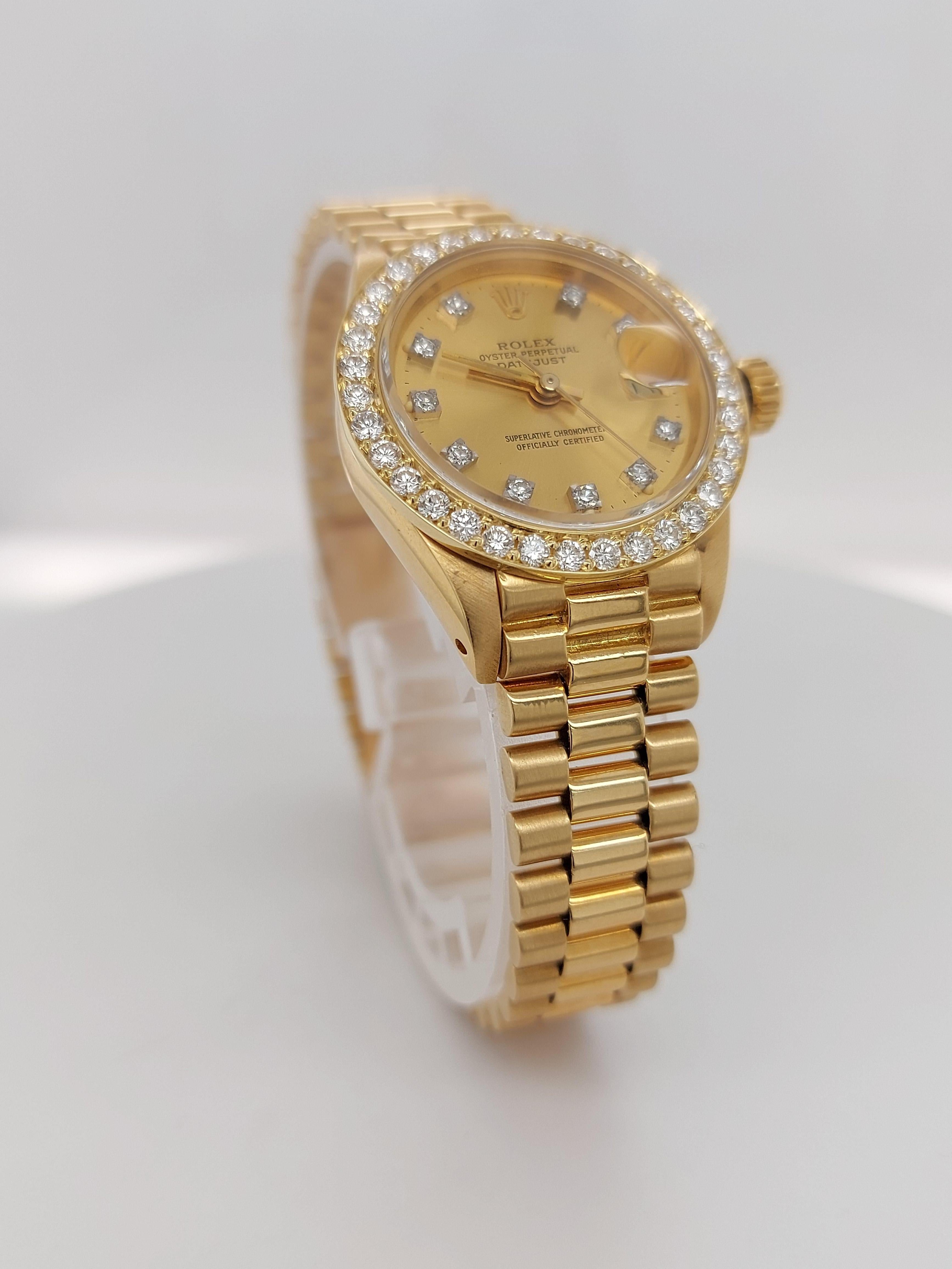 Montre Datejust en or jaune 18 carats, pour femmes, avec diamants, réf.6917 Excellent état à Antwerp, BE