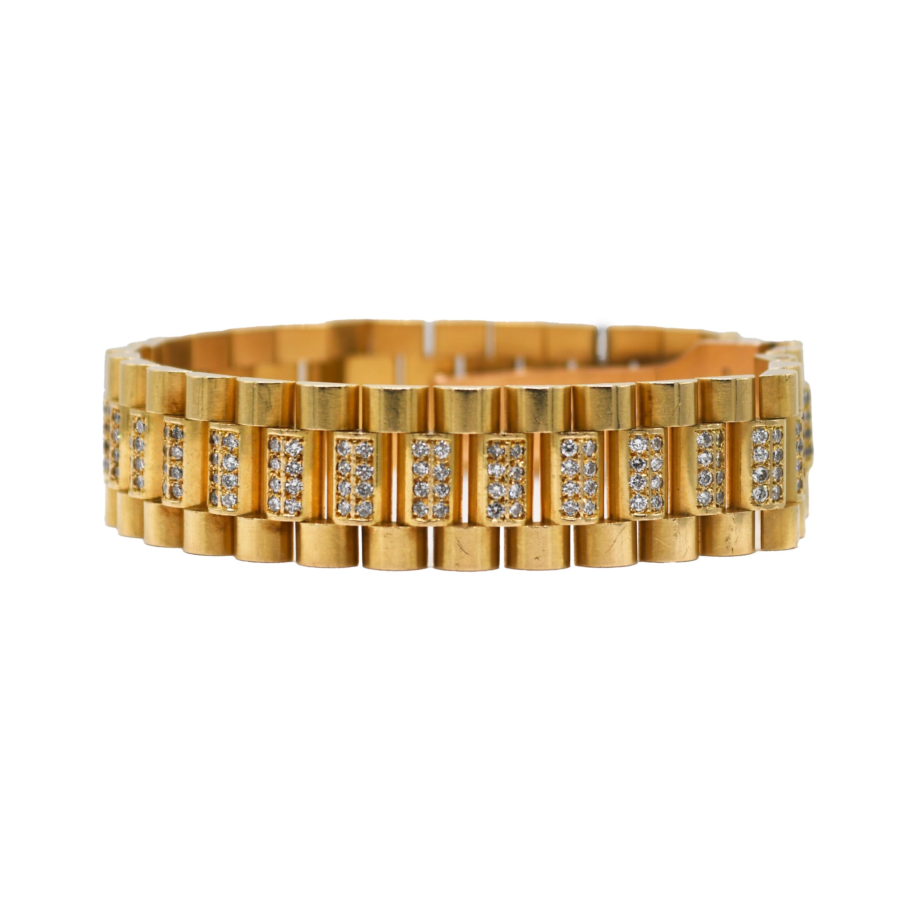 Round Cut 18K Yellow Gold Rolex Style Diamond Jubilee Bracelet