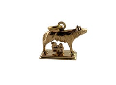 18K Yellow Gold Romulus and Remus Wolf of Rome Charm #19622
