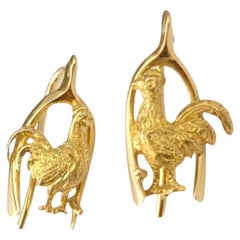 18k Yellow Gold Rooster Earrings #21713