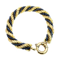 18K Yellow Gold Rope Bracelet with Blue Sapphire Accents