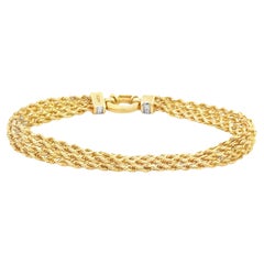 18k Yellow Gold Rope Bracelet with Diamond Studded Clasp