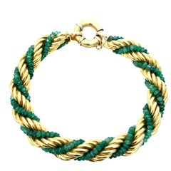 18K Yellow Gold Rope Bracelet with Emerald Beads