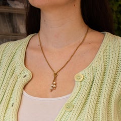 18k Yellow Gold Rope Necklace with Natural Pearls – Vintage drop chain