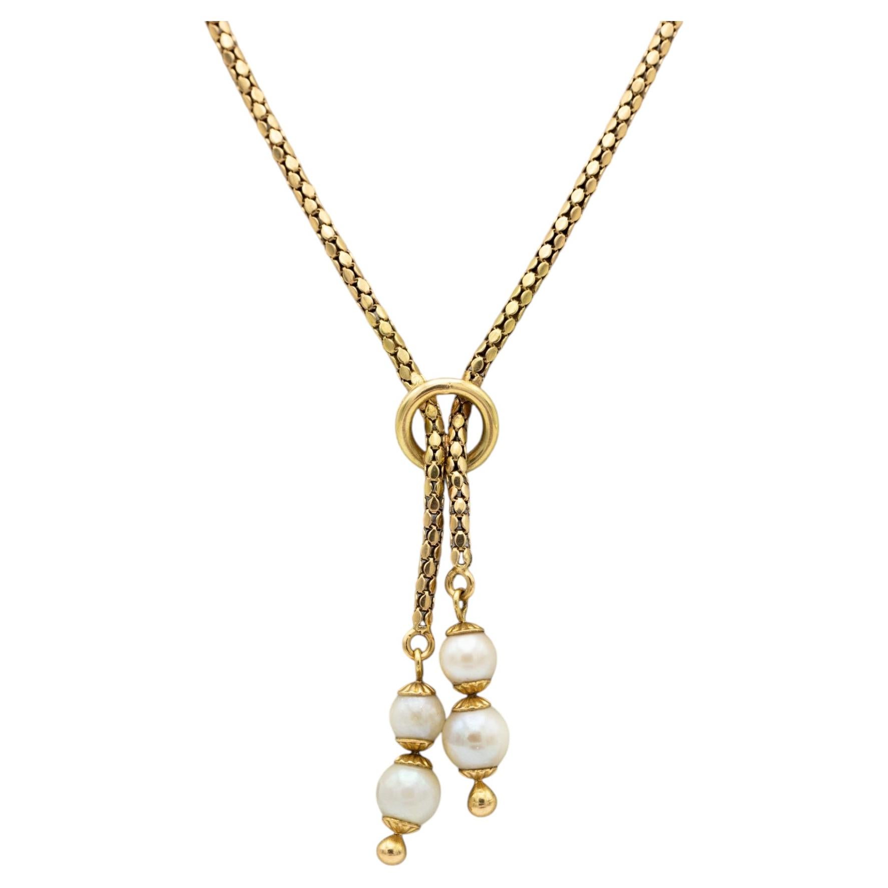 Collana a cordoncino in oro giallo 18 carati con perle naturali – Catena a goccia in stile vintage