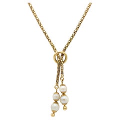 18k Yellow Gold Rope Necklace with Natural Pearls – Vintage drop chain