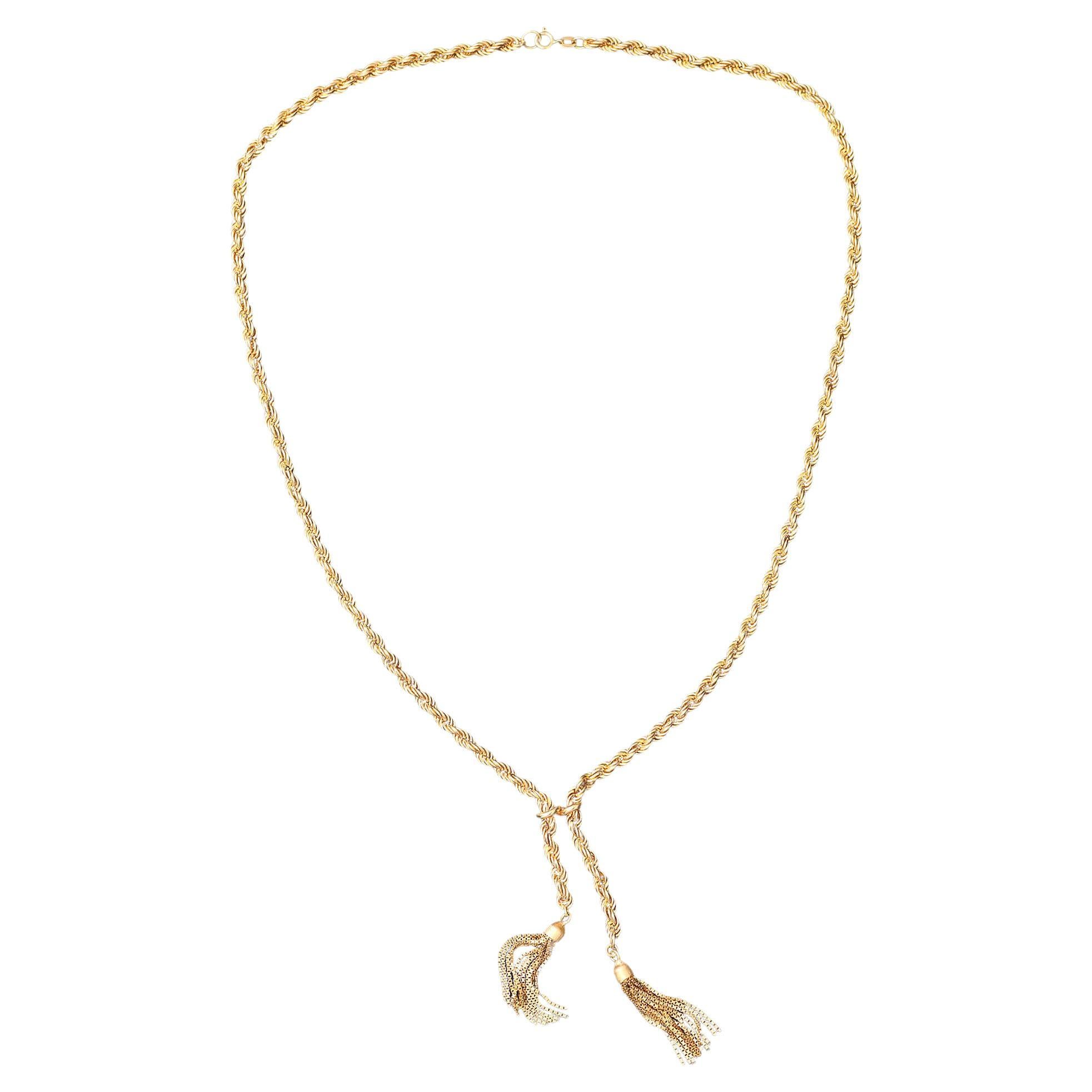 18k Yellow Gold Rope Style Necklet with Tassels Circa 1980s