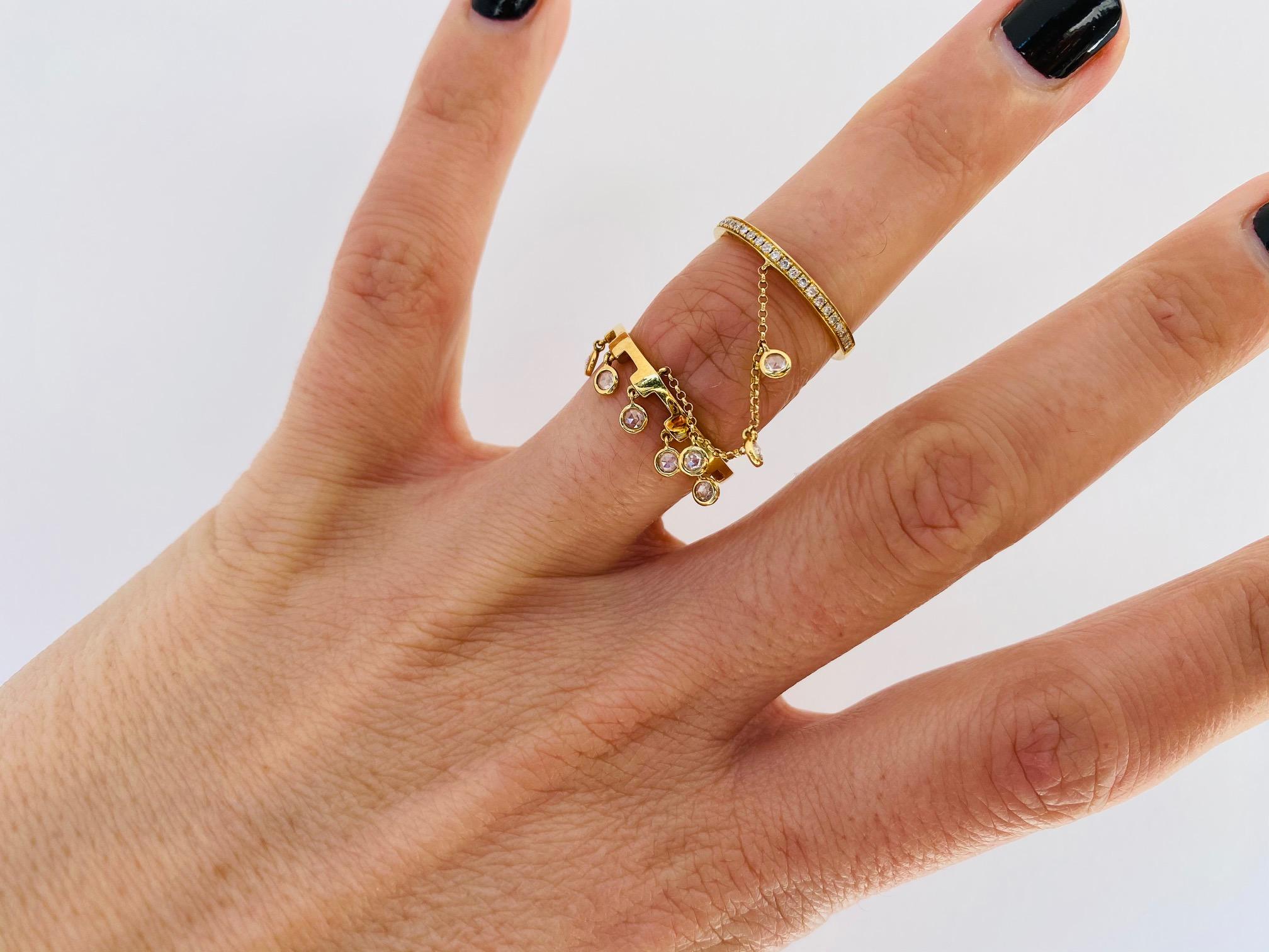 double finger ring with chain gold