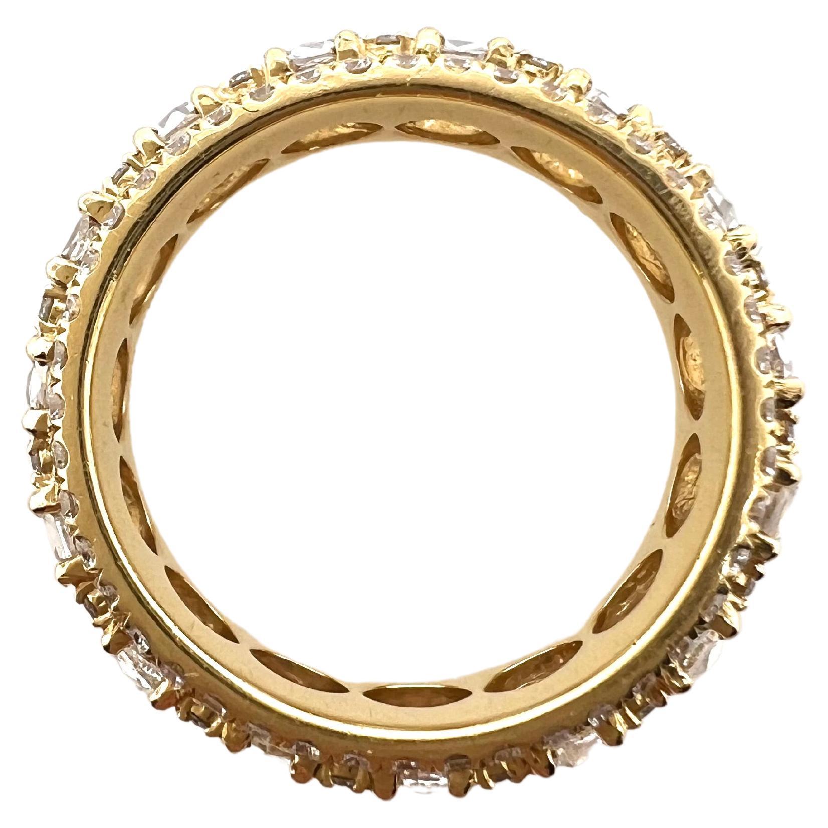 18 Karat Gelbgold Eternity-Ring mit runden Brillanten im Rosenschliff und Diamanten (Zeitgenössisch) im Angebot