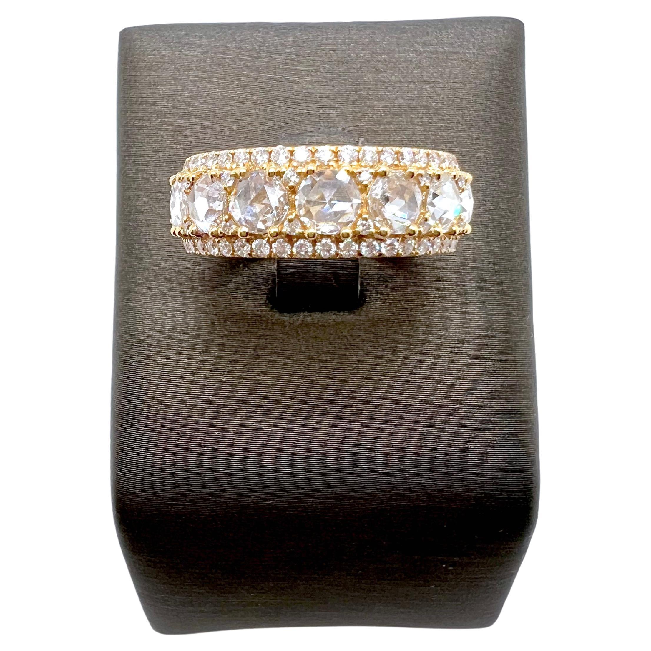 18 Karat Gelbgold Eternity-Ring mit runden Brillanten im Rosenschliff im Zustand „Neu“ in Carrollton, TX