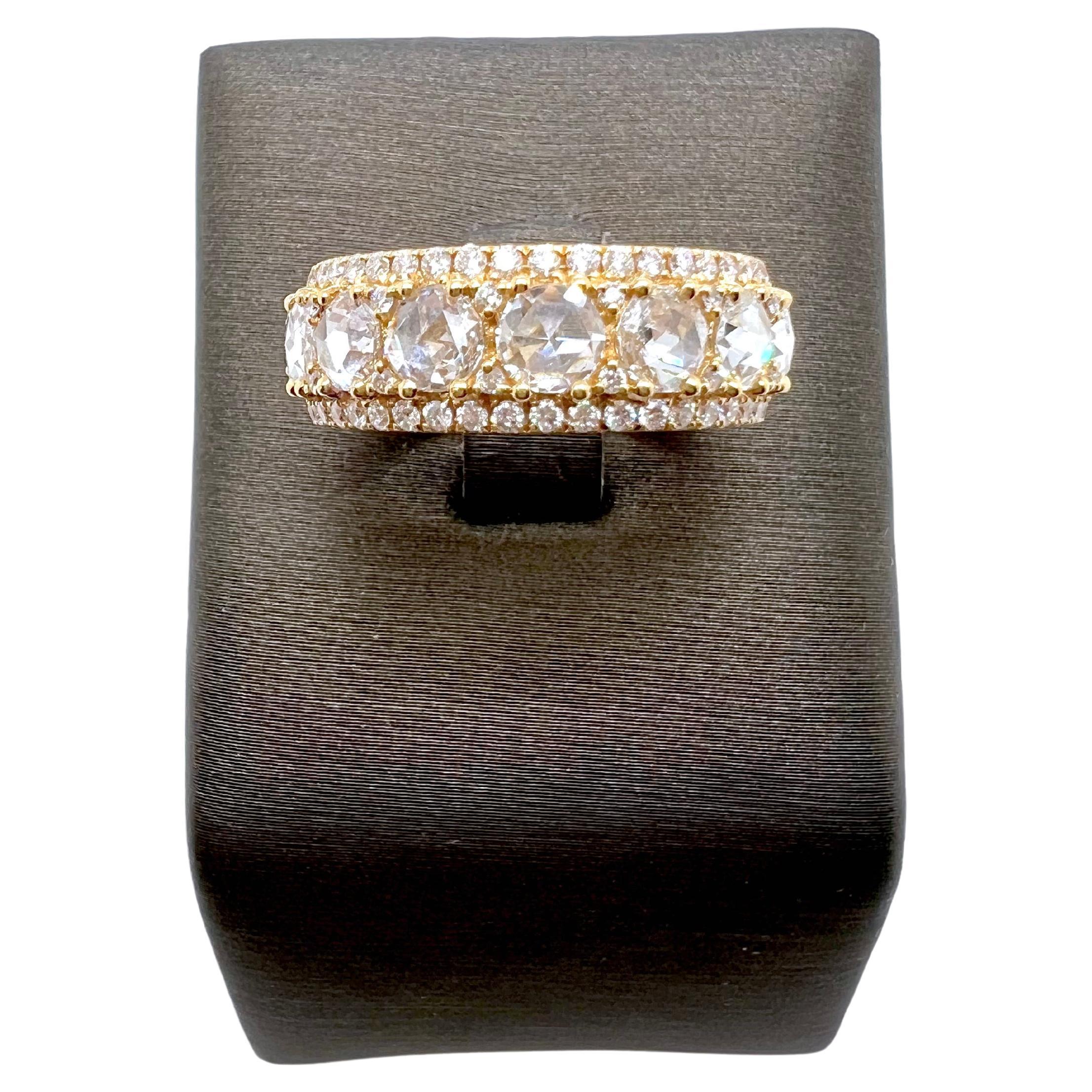 18k Yellow Gold Rose Cut Diamond Eternity Ring with Round Brilliant Diamonds In New Condition For Sale In Carrollton, TX