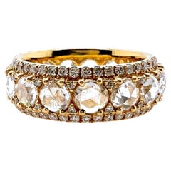 18k Yellow Gold Rose Cut Diamond Eternity Ring with Round Brilliant Diamonds