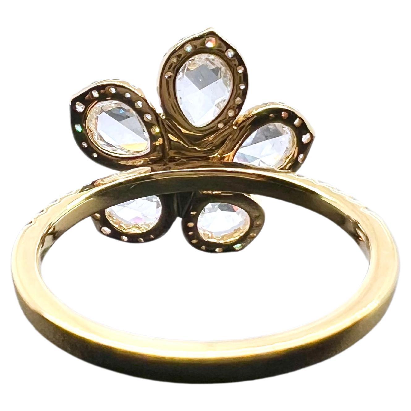Contemporary 18k Yellow Gold Rose Cut Flower Petal Diamond Ring For Sale