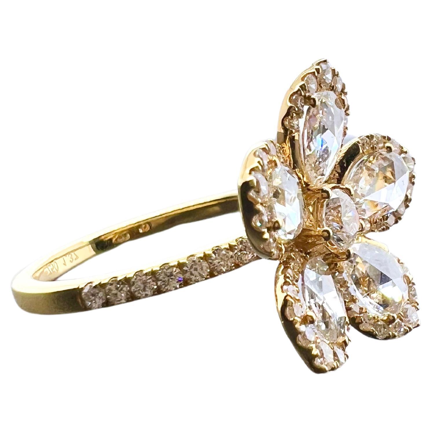 18k Yellow Gold Rose Cut Flower Petal Diamond Ring In New Condition For Sale In Carrollton, TX