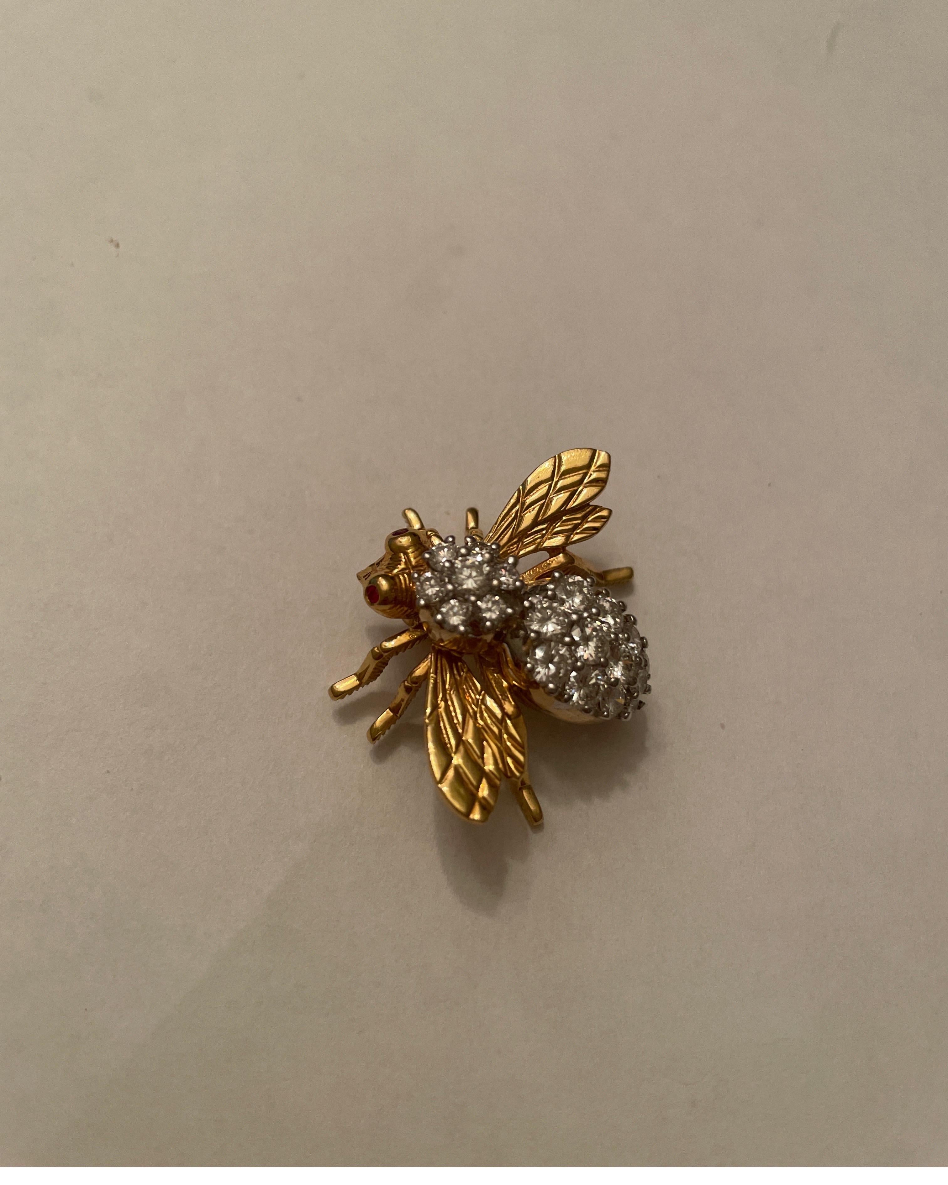 18 Karat Gelbgold Rosenthal Diamant Bienen-Anstecknadel (Zeitgenössisch) im Angebot