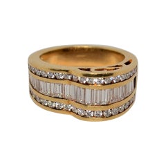 18k Yellow Gold Round and Baguette Diamond Channel Set Ring, 2.39 Carats