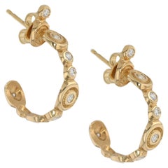 18K Yellow Gold Round Brilliant Cut Diamond Hoop Earrings