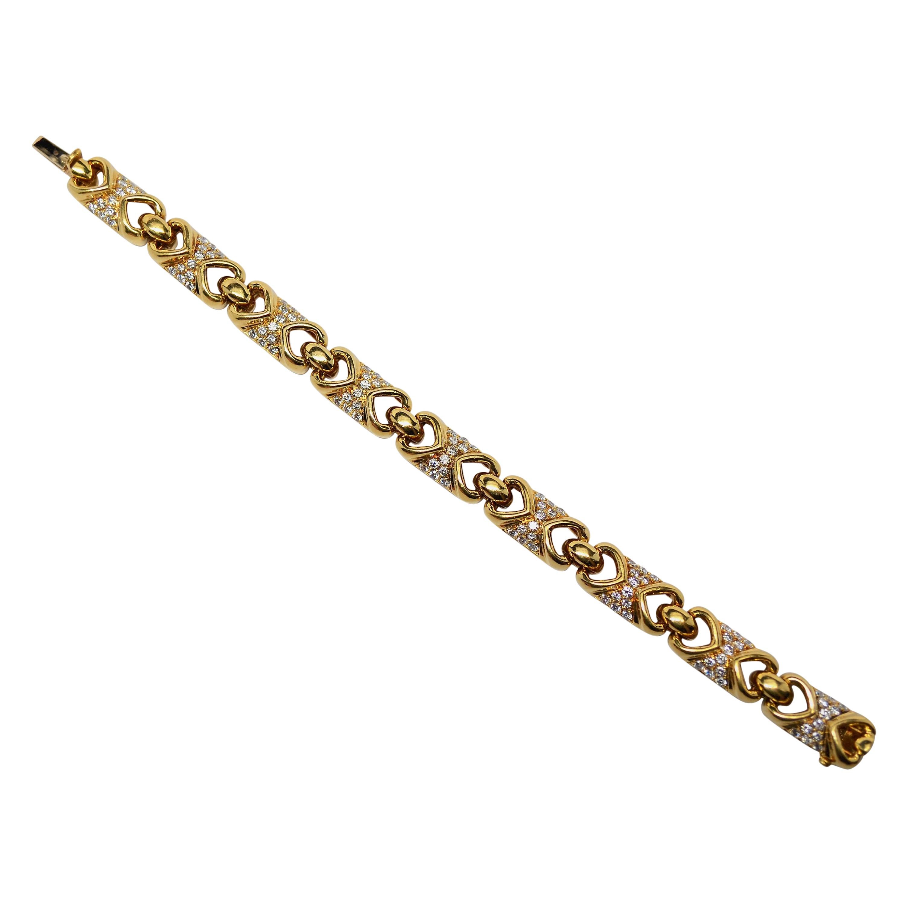 18K Yellow Gold & Round Brilliant Cut Diamond Link Bracelet, 2.92 Carats For Sale