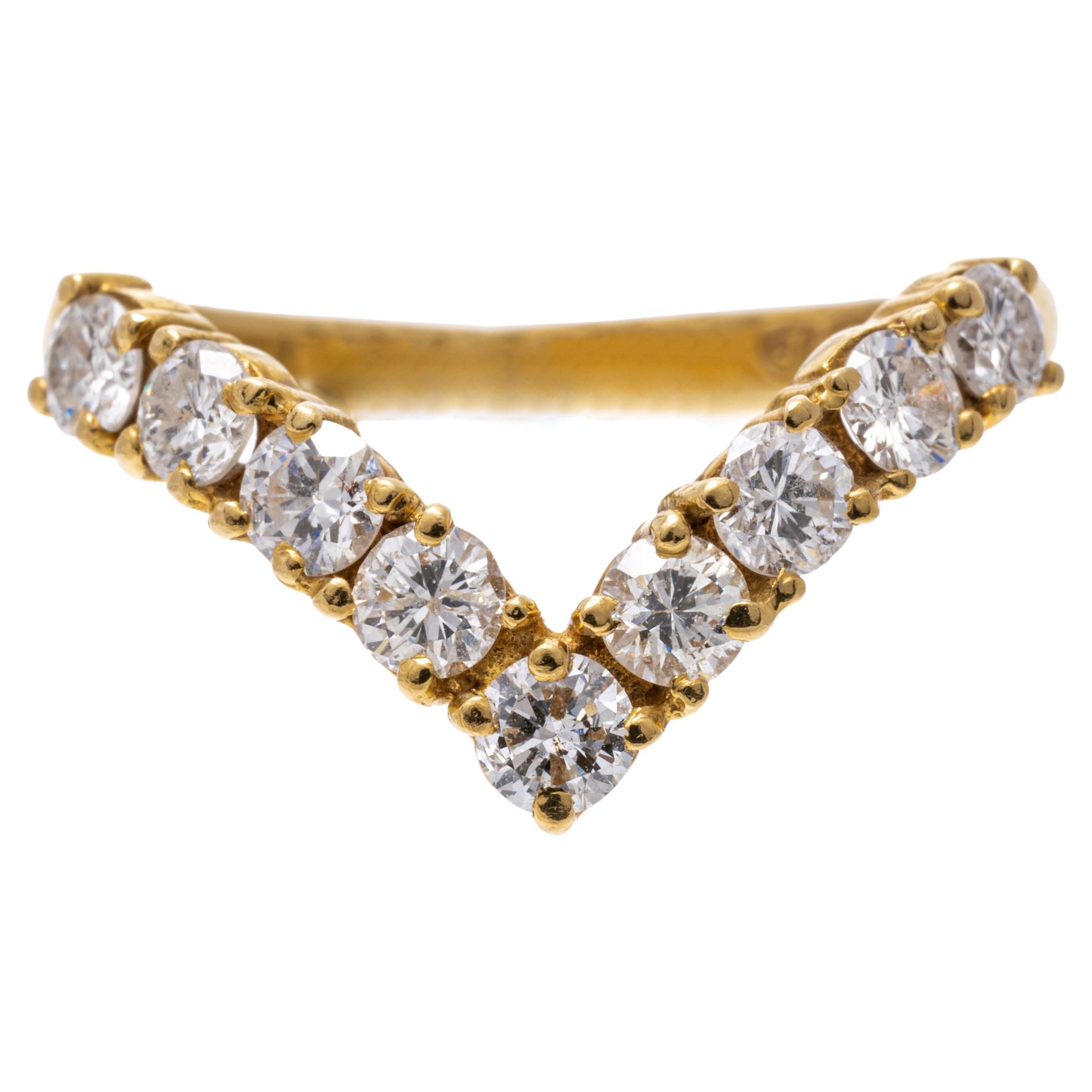 18k Yellow Gold Round Brilliant Diamond "v" Band Ring