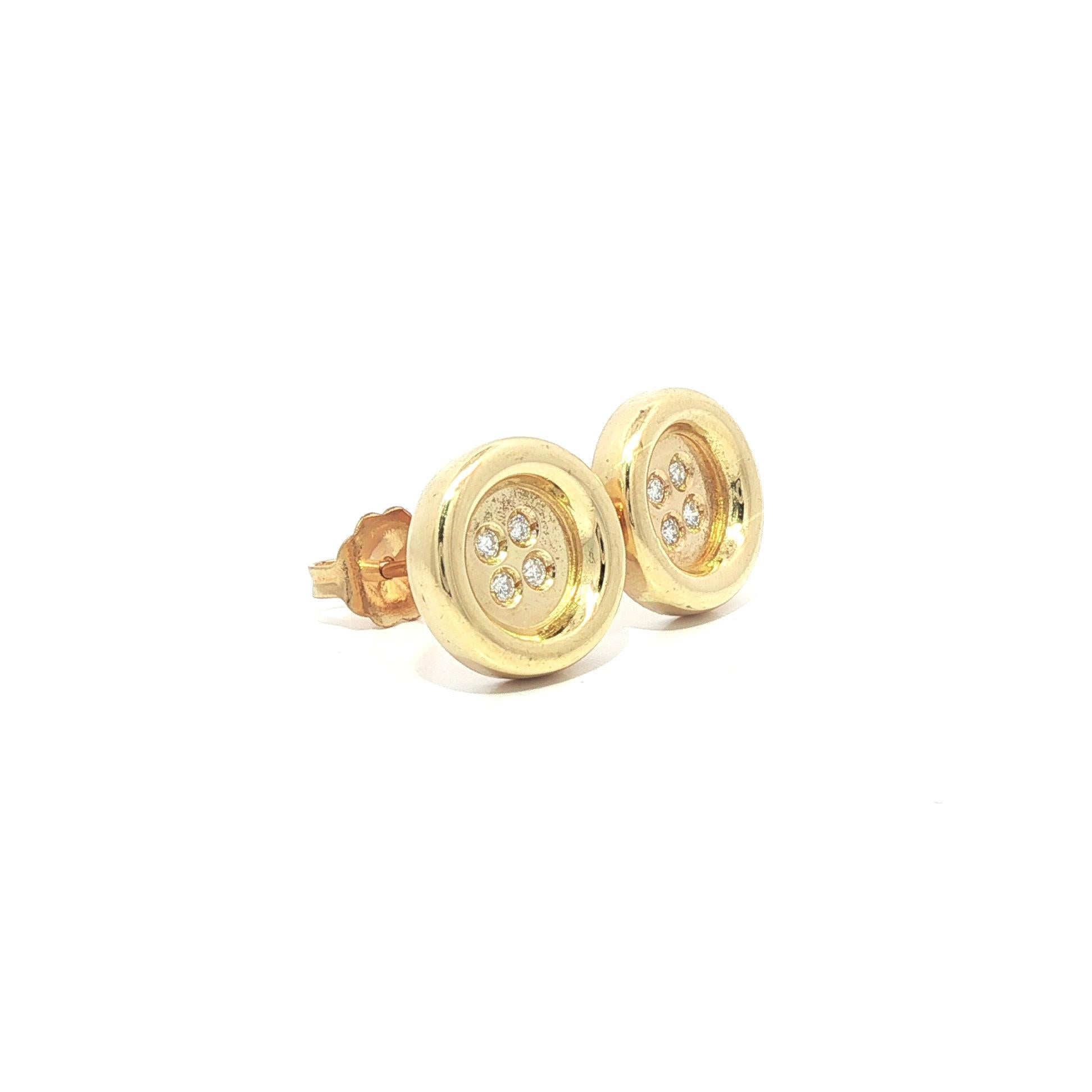 Taille brillant Boucles d'oreilles boutons en or jaune 18k avec diamants ronds et polis en vente