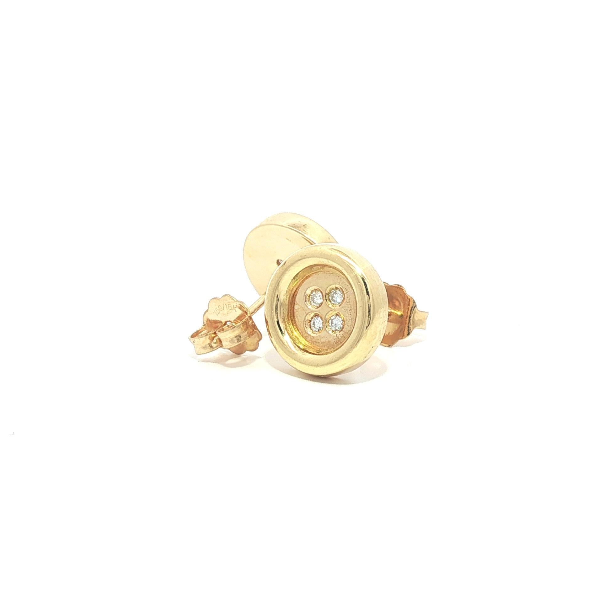 Boucles d'oreilles boutons en or jaune 18k avec diamants ronds et polis en vente 1