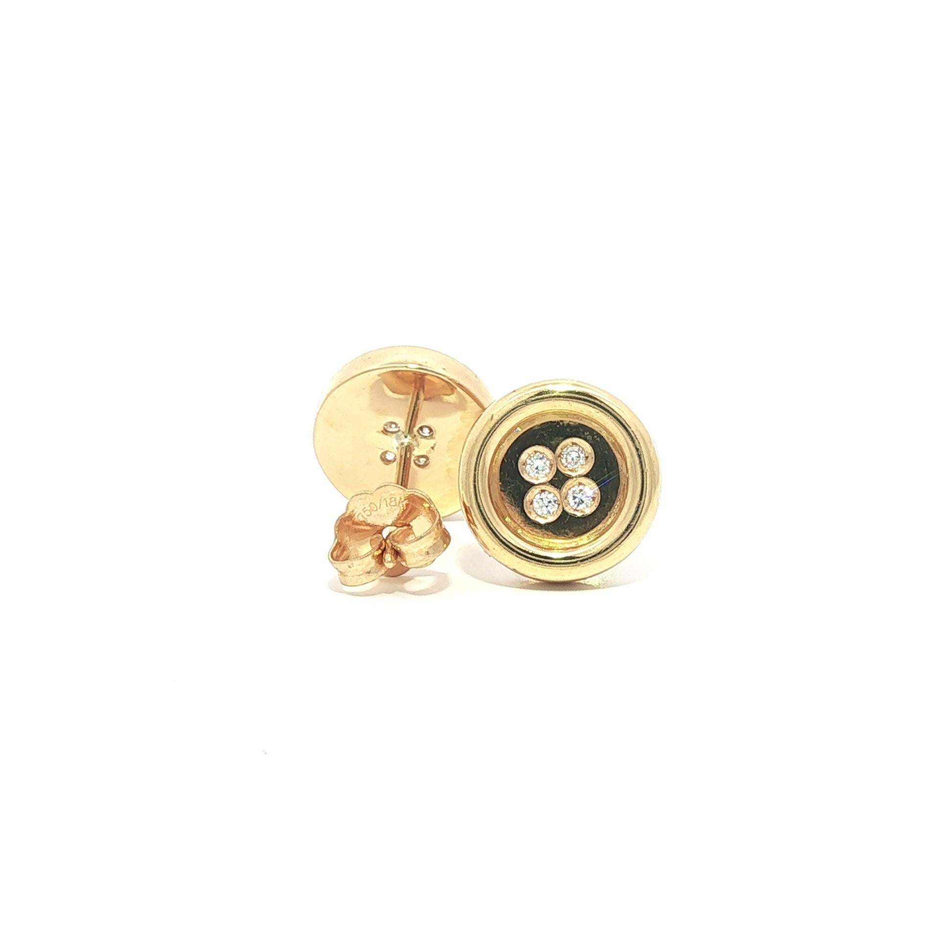 Boucles d'oreilles boutons en or jaune 18k avec diamants ronds et polis en vente 2