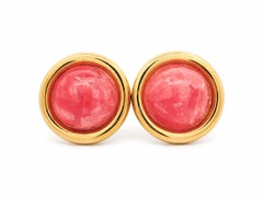 Grandes boucles d'oreilles à clip en or jaune 18 carats, avec rhodochrosite en cabochon rond