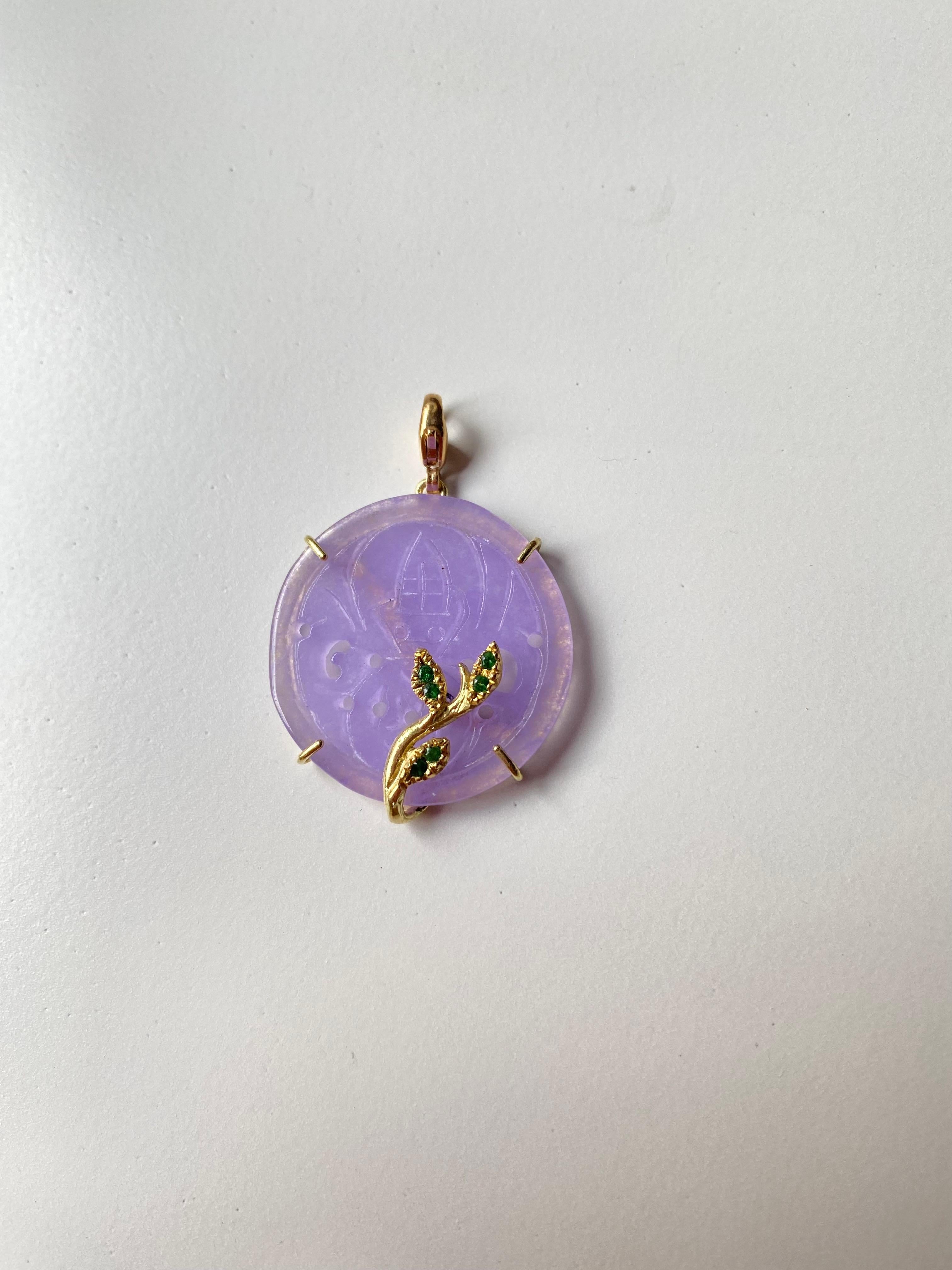 Pendentif unique en or jaune 18 carats avec breloque en quartz rose et violet en vente 1