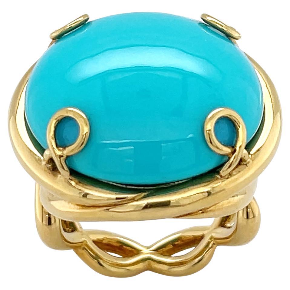 18K Yellow Gold Round Cushion Sleeping Beauty Turquoise Helix Ring