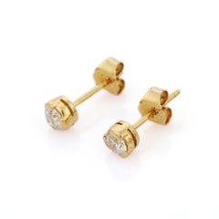 Art Deco Style 18K Yellow Gold Round Cut Diamond Stud Earrings