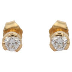 18K Yellow Gold Round Cut Diamond Stud Earrings
