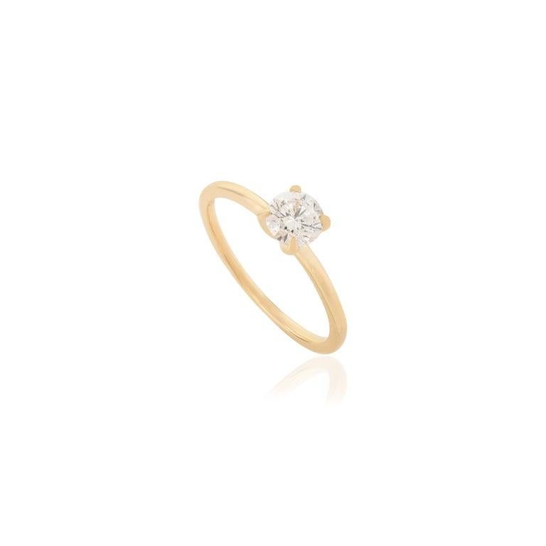 En venta: Anillo de compromiso de oro amarillo de 18 quilates con diamante redondo y solitario de moissanita  9