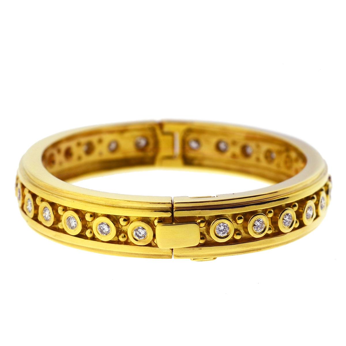 Women's 18 Karat Yellow Gold Round Diamond Bangle Ladies Bracelet